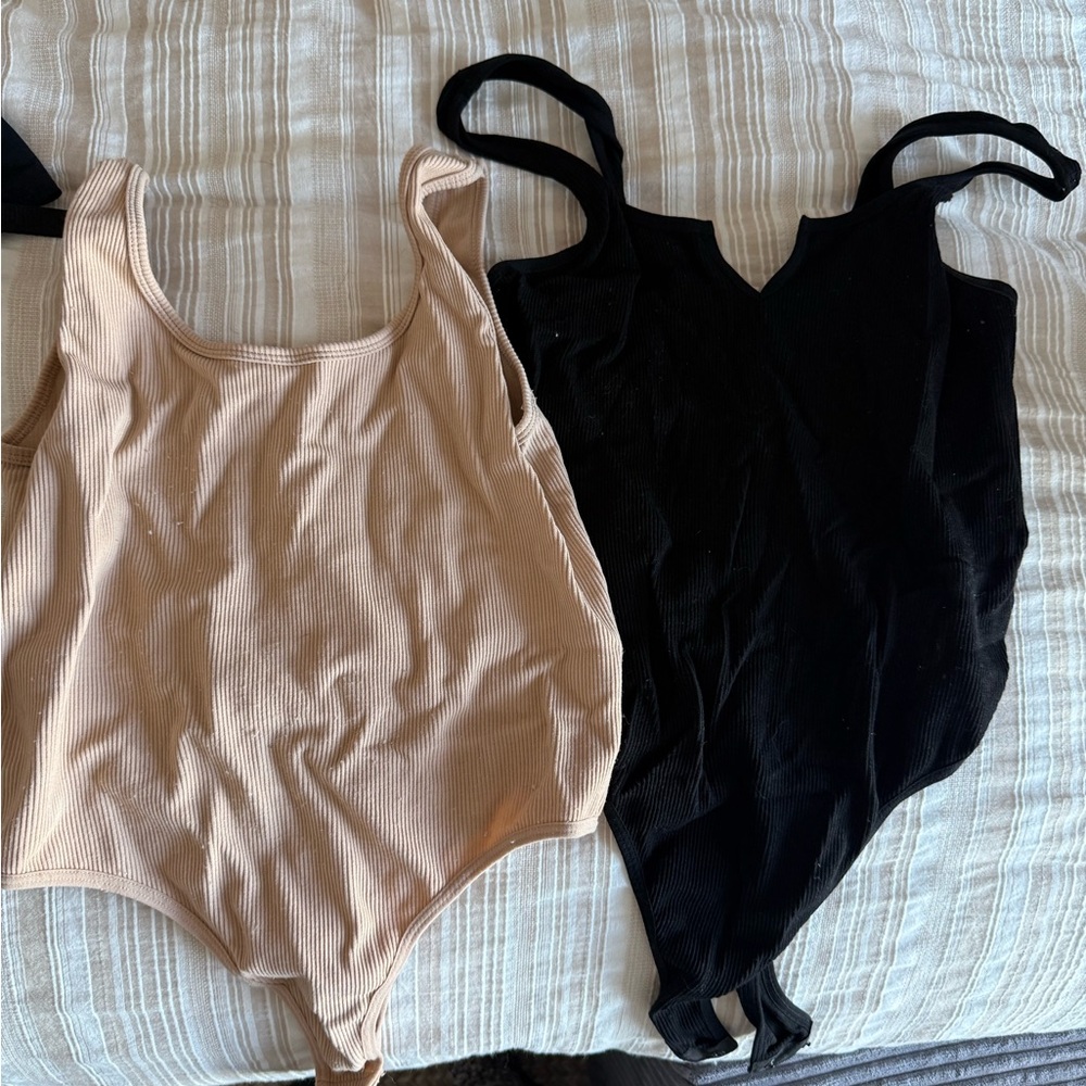 Stylish Black and Tan Women's Bodysuit Set